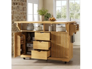 Desserte de cuisine extensible avec rangements et roulettes, brun naturel evryae
