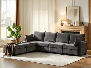 Canapé d'angle réversible fixe <strong>BGSRYAO</strong> <strong></strong> 6 places Tissu gris avec coffre de rangement