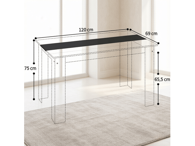 Table à manger rectangulaire moderne pour 4 à 6 personnes, plateau mélaminé bicolore chêne et noir, patins antidérapants  - Conforama E