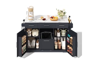 Desserte de cuisine 136x75x92 cm plateau rabattable mdf grise