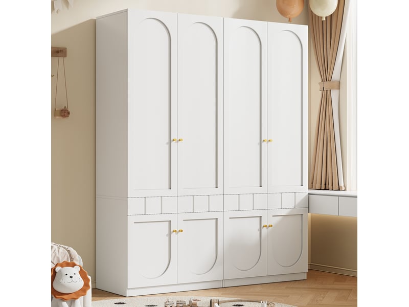  Lot de 2 armoires 2 portes modenvie 160 x 50 x 200 cm blanc mdf avec penderie et tiroirs  - Conforama B