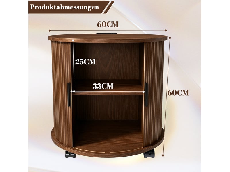  Table de chevet cylindrique, style mid-century, station de charge, porte coulissante, mdf coloris noyer, design moderne  - Conforama C