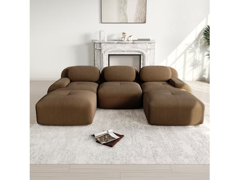 Canapé d'angle en u ulevr modulable 3 places 298 x 178 cm, sans cadre, velours côtelé marron - Conforama D