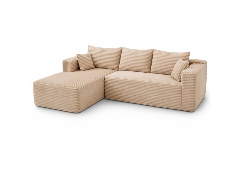 Canapé d'angle modulaire sans montage avec assise profonde et coussins, pour salon, en velours côtelé beige  - Conforama A