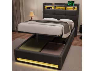 Lit coffre 90x200 cm <strong>MAISENTIEL</strong> <strong></strong> coloris gris