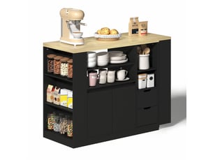 Îlot de cuisine avec plan de travail extensible 115cm, meuble bar à café en bois (sans matelas).
