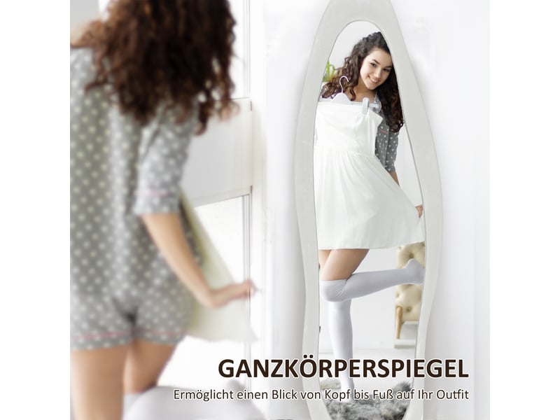  Miroir sur pied ondulé cadre tissu effet velours blanc 50 x 160 cm  - Conforama D