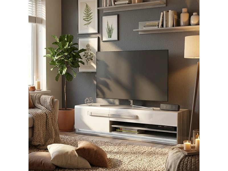 Meuble tv moderne chêne avec led intégré 160x40 attention  - Conforama B