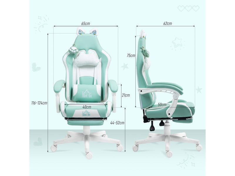  Fauteuil de jeu inclinable avec repose-pieds et coussins, similicuir et mousse, 65 x 62 x 116-124 cm, blanc et bleu  - Conforama E