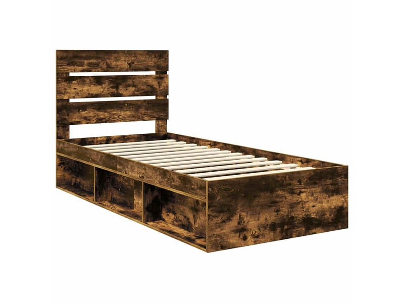  Lit simple- lit adulte -  cadre de lit chêne fumé 100 x 200 cm bois de pin massif  - Conforama C