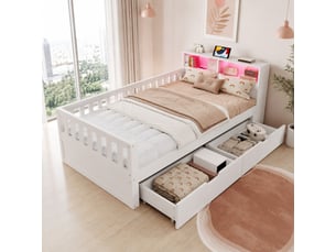 Lit avec rangement 90x200 cm <strong>HAVRYA</strong>  <strong></strong> coloris blanc