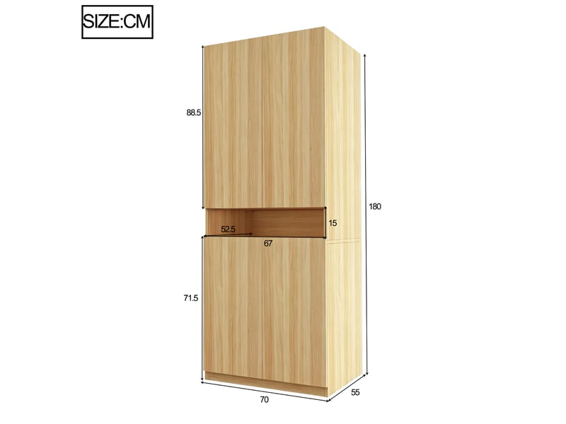 Armoire 70x55x180 cm avec éclairage led, espaces de rangement lumineux et penderie, dressing individuel avec grand rangement, bois naturel OPULERANE TRADING LTD - Conforama C