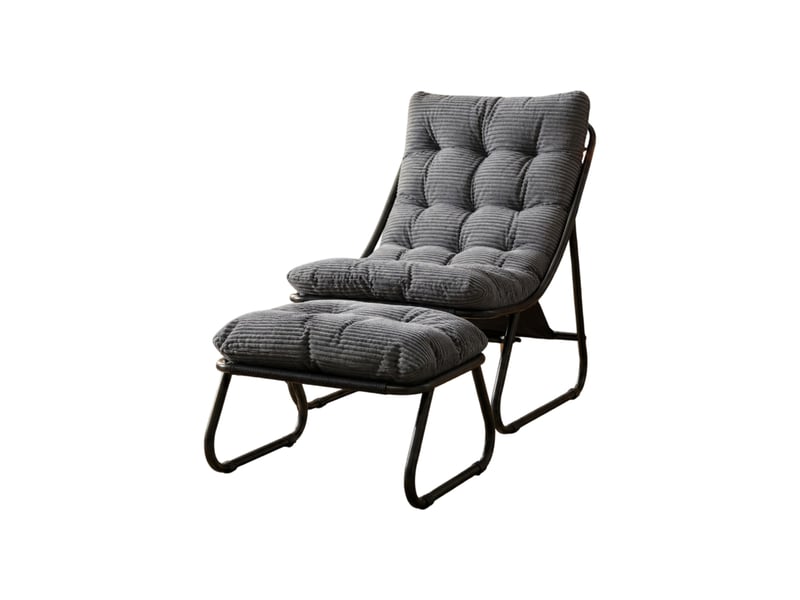 Chaise longue d'extérieur avec repose-pieds 65x78x86 cm avec coussin métal gris - Conforama B