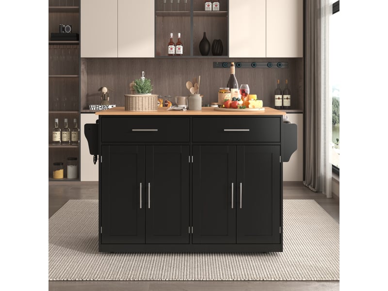  Desserte de cuisine 120 x 71 x 91,5 cm, noir et naturel, mdf, plateau rabattable avec rangements  - Conforama B