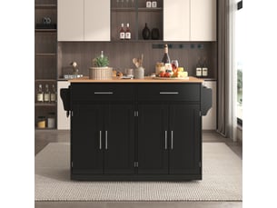 Desserte de cuisine 120 x 71 x 91,5 cm, noir et naturel, mdf, plateau rabattable avec rangements