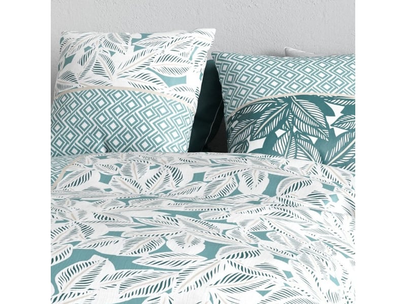  Parure housse de couette 260x240cm + 2 taies motif feuillage vert et blanc 100% coton - olize OLIZE - Conforama D