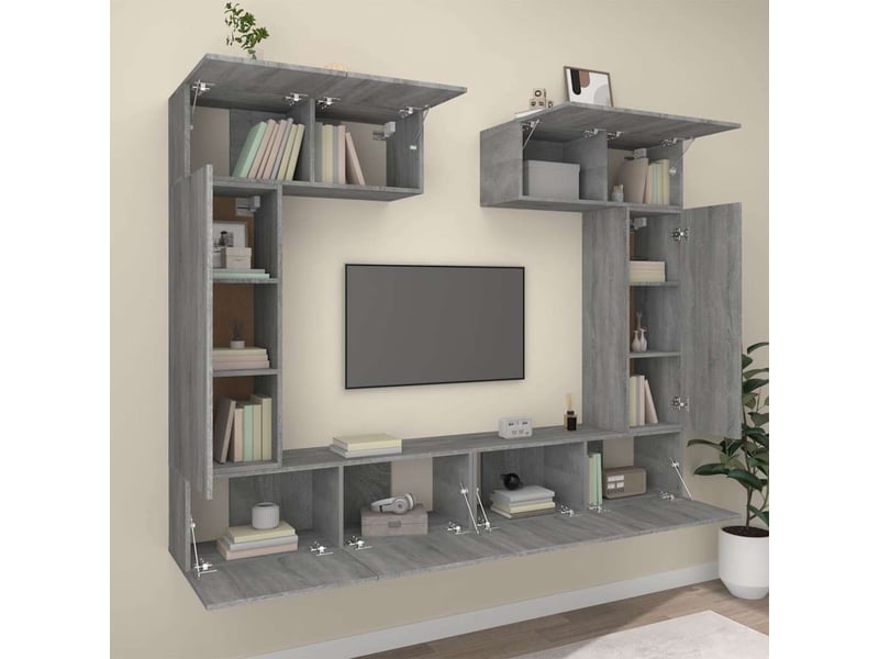  Ensemble de meubles tv - banc tv - meuble de rangement 6 pcs sonoma gris bois d'ingénierie  - Conforama C