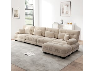 Canapé d'angle modulaire modenvie 4 places avec poufs mobiles 406 x 145 x 81 cm en chenille marron clair