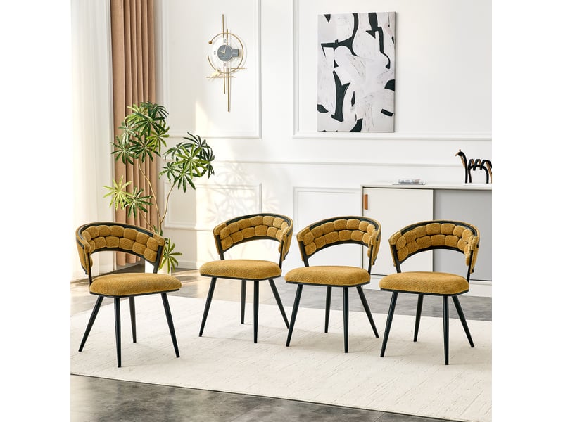  Lot de 2 chaises de salle à manger en velours jaune avec pieds en métal noir  - Conforama B