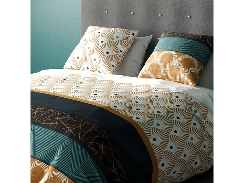  Parure housse de couette 260x240cm + 2 taies motif graphique jaune moutarde 100% coton - galiana GALIANA - Conforama B