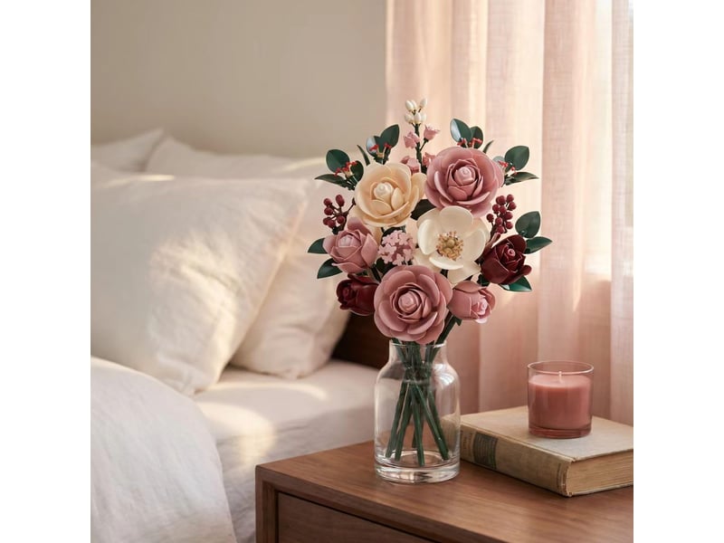  Set de construction bouquet de roses rose et lune – collection botanique, briques fleurs artificielles, déco maison et bureau  - Conforama D