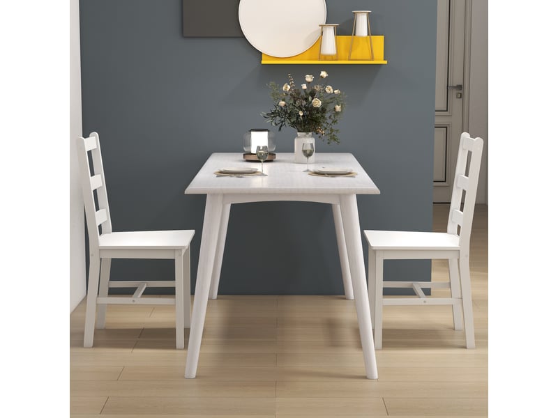  Lot de 2 chaises de salle à manger en bois massif de pin chaise de cuisine dossier lattes campagne esprit blanc  - Conforama W