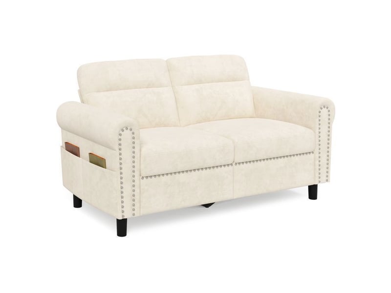 Canapé 2 places - bealife canapé scandinave - 2 coussins - 2 accoudoirs - tissu - bois - salon - chambre - 144 x 77 x 77 cm - gris - Conforama A
