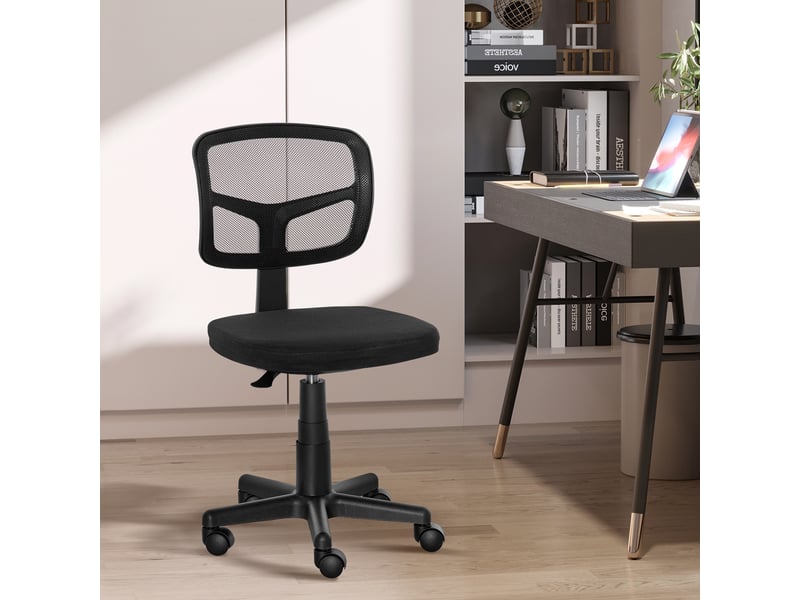  Chaise de bureau ergonomique en maille noire avec dossier réglable en hauteur et soutien lombaire pivotante à 360 degrés sans accoudoirs  - Conforama B