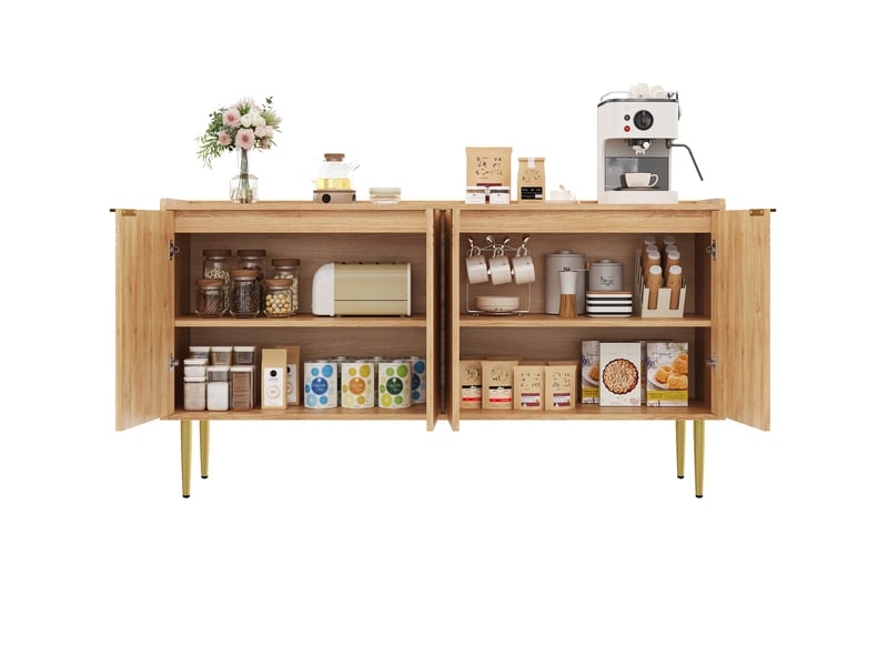  Buffet de rangement 140x38x75 cm, avec portes, pieds métal doré, mdf finition bois naturel, salon, élégant, rangement  - Conforama A