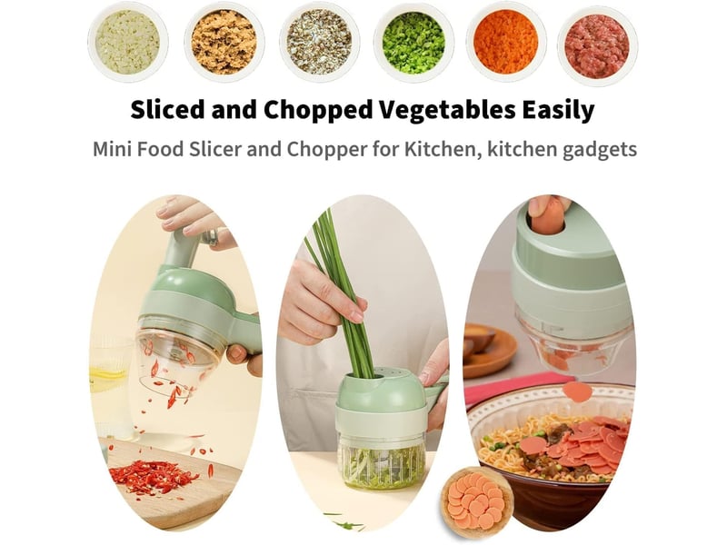  Ensemble de coupe-légumes électrique portable 4 en 1 hachoir à ail électrique multifonctionnel pour chili gingembre poivre oignons  - Conforama B