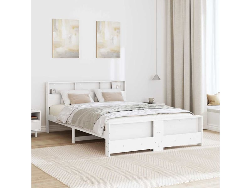  Lit double- lit adulte -  cadre de lit avec étagère blanc 150 x 200 cm pin massif  - Conforama B