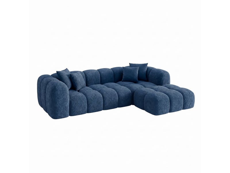  Canapé convertible angle droit en bouclette bleu - alba - morphea Alba Convertible - Conforama A