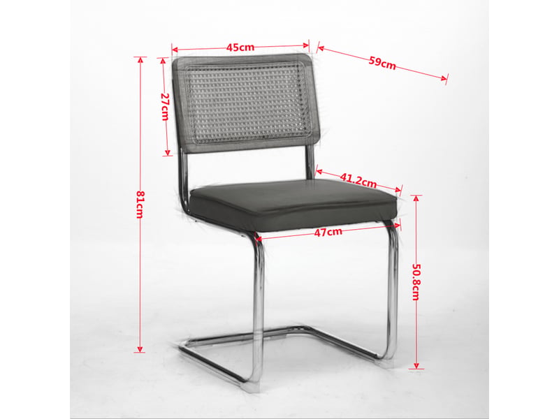  Lot de 2 chaises de salle à manger - 59x47x81cm - chaises porte-à-faux design breuer en rotin et assise velours - noir  - Conforama E