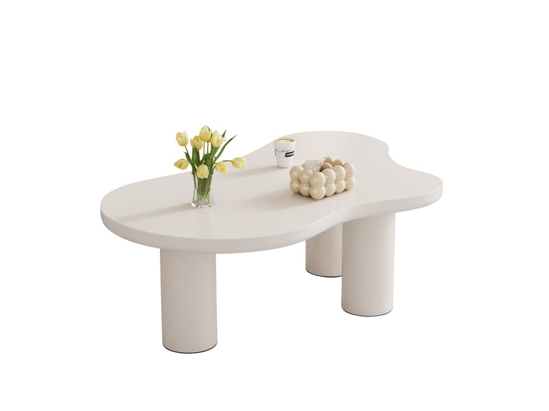  Table basse nuage 107x66x40,5 cm - plateau en mdf, 3 pieds en pvc et patins feutre - blanc CozyNest - Conforama A