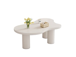 Table basse nuage 107x66x40,5 cm - plateau en mdf, 3 pieds en pvc et patins feutre - blanc