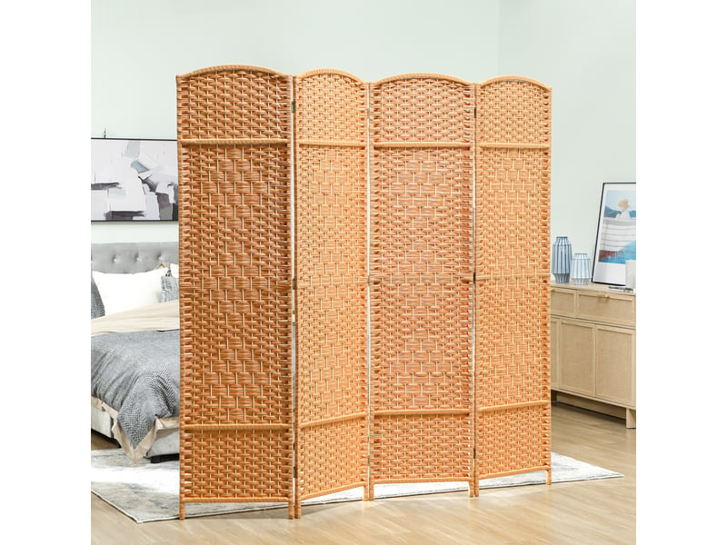 Paravent intérieur en bois 4 panneaux séparateur de pièce pliable pour salon chambre 180 x 180 cm clair brun  - Conforama D