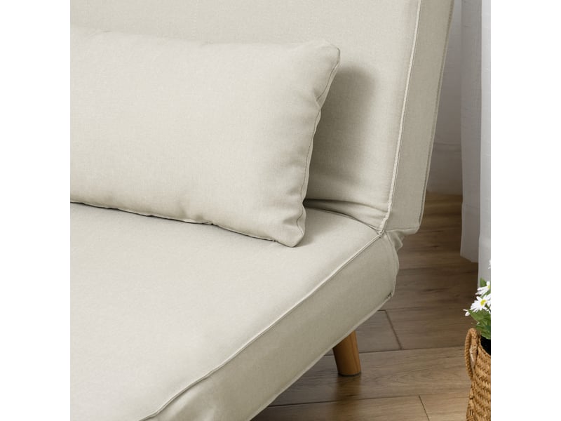 Canapé-lit une place beige, canapé convertible 2-en-1 à dossier réglable, avec pieds en bois pour salon et chambre d'amis - Conforama B