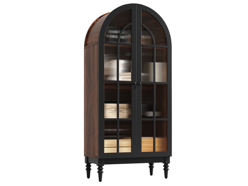  Meuble de cuisine muvano, lot de 2 armoires de cuisine noires à portes vitrées en arche, hauteur 165 cm  - Conforama A
