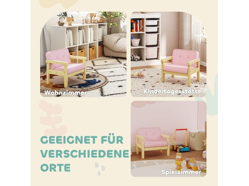  Fauteuil enfant rose 46,5 x 44 x 45 cm en bois, tissu aspect velours côtelé, rembourré 3 à 8 ans  - Conforama E