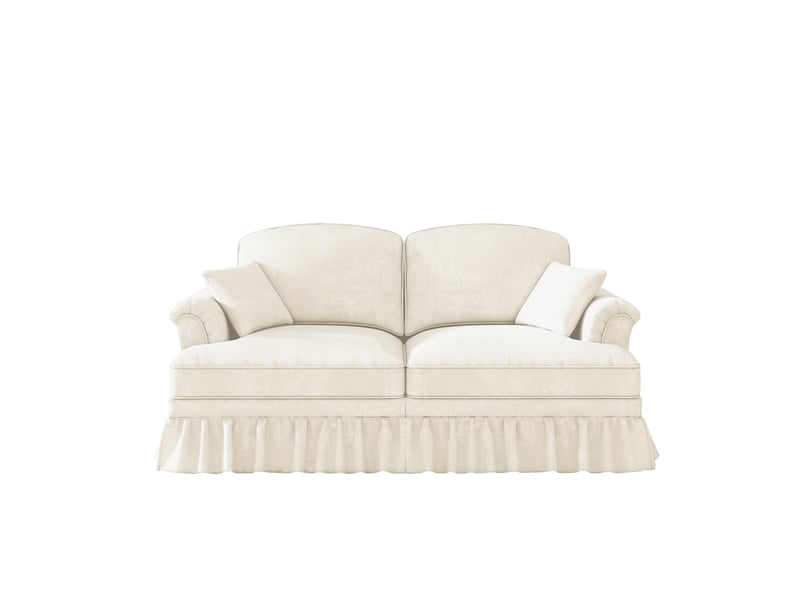 Canapé 2 places en chenille blanche, style médiéval moderne, avec accoudoirs évasés et jupe amovible  - Conforama A
