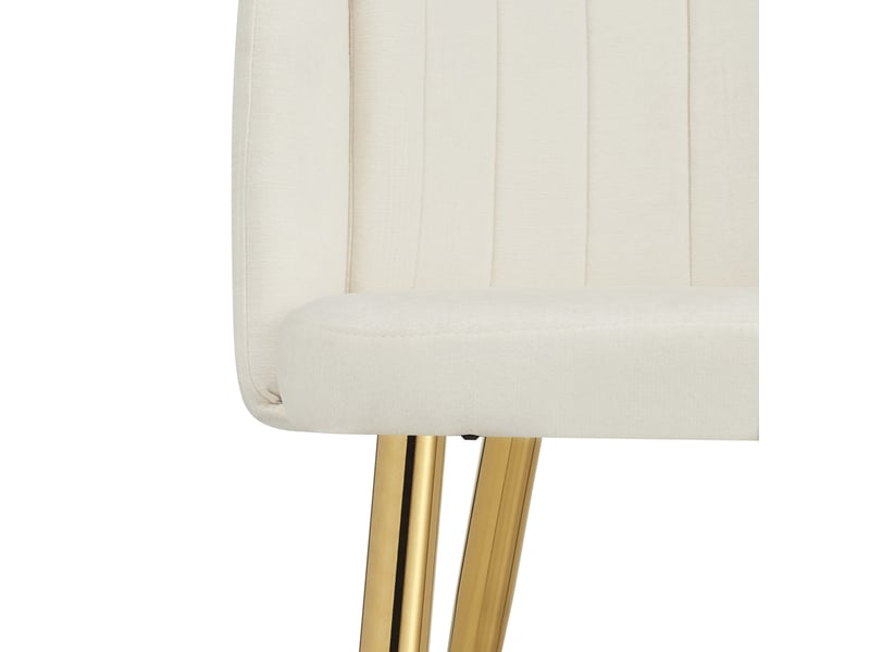  Lot de 6 chaises de salle à manger 58,5x62x78 cm rembourrées, dossier incurvé, patins réglables, polyester, blanc et doré  - Conforama E