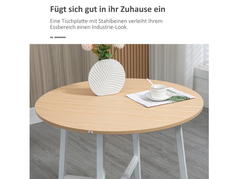  Table de salle à manger pour 4 personnes avec pieds antidérapants, style industriel en bois naturel et métal blanc  - Conforama E