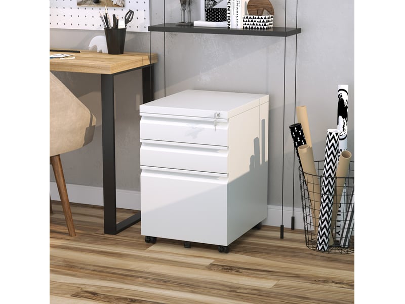  Caisson de rangement de bureau mobile 39x48x60 cm – blanc – 3 tiroirs verrouillables avec roulettes  - Conforama B