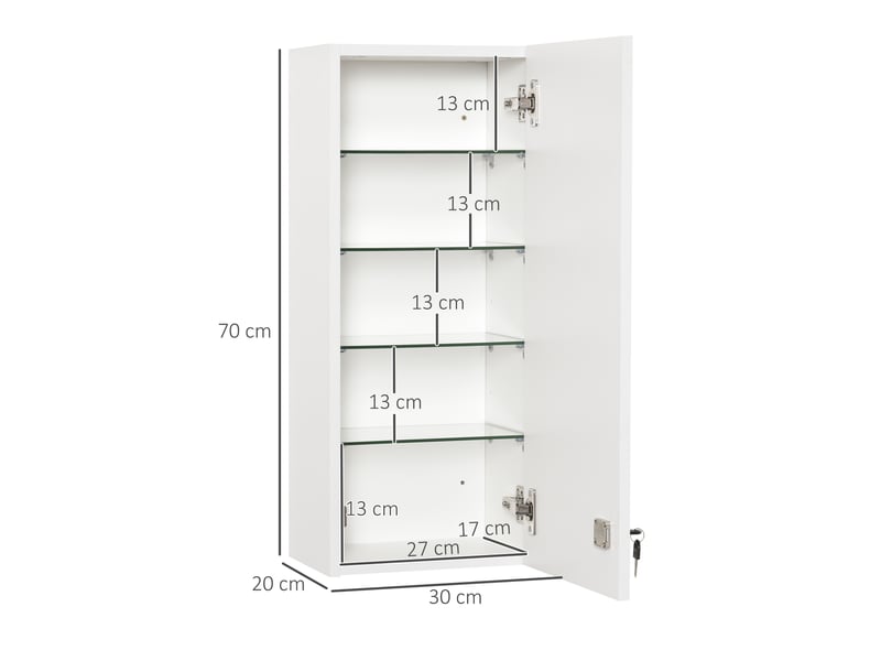  Armoire à pharmacie murale avec étagère réglable, en forme de croix, verrouillable, pour salle de bain, cuisine, couloir, blanche, 30 x 20 x 70 cm  - Conforama E