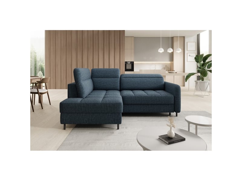  Canapé d'angle gauche convertible barnea 208 cm bleu foncé avec rangement  - Conforama E