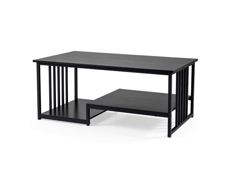  110x60x45 cm table basse rectangulaire rangement double etagère et plateau effet bois pour salon bureau  - Conforama A