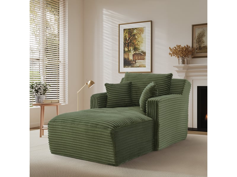  Méridienne convertible avec confort moelleux et usage polyvalent pour salon ou bureau, en velours côtelé vert  - Conforama A