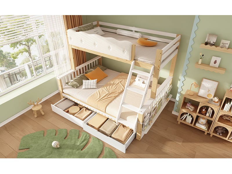  Lit superposé enfant 90x200140x200 cm bois blanc et chêne avec tiroirs rangement evarich - Conforama B