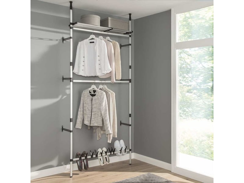  Système de garde-robe télescopique barres et étagère aluminium shl58718  - Conforama D