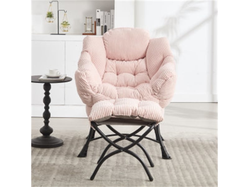  Fauteuil lounge 70x64x95cm – fauteuil de relaxation ergonomique rembourré avec repose-pieds et poche latérale – rose  - Conforama D